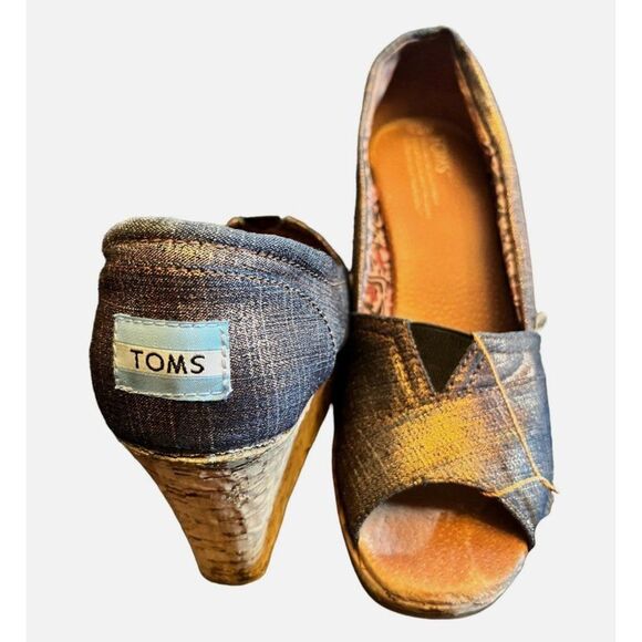 Toms Calypso Peep Toe Azar Metallic Wedge Heels Women's Size 7.5 - Picture 4 of 5
